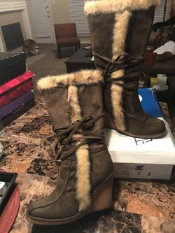 💋Sheikh Olive Green Faux Fur Trim Boots💋
