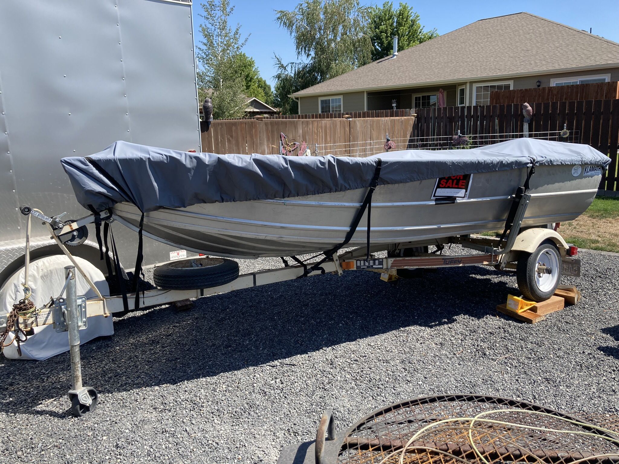 13 Ft Aluminum Boat With Trailer And  1 Gas Motor And 1 Elec. Motor 