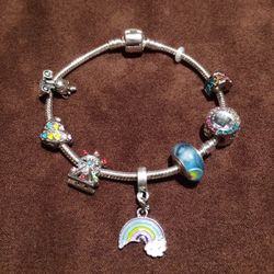 Brand new rainbow pendant charm bracelet with red velvet gift bag