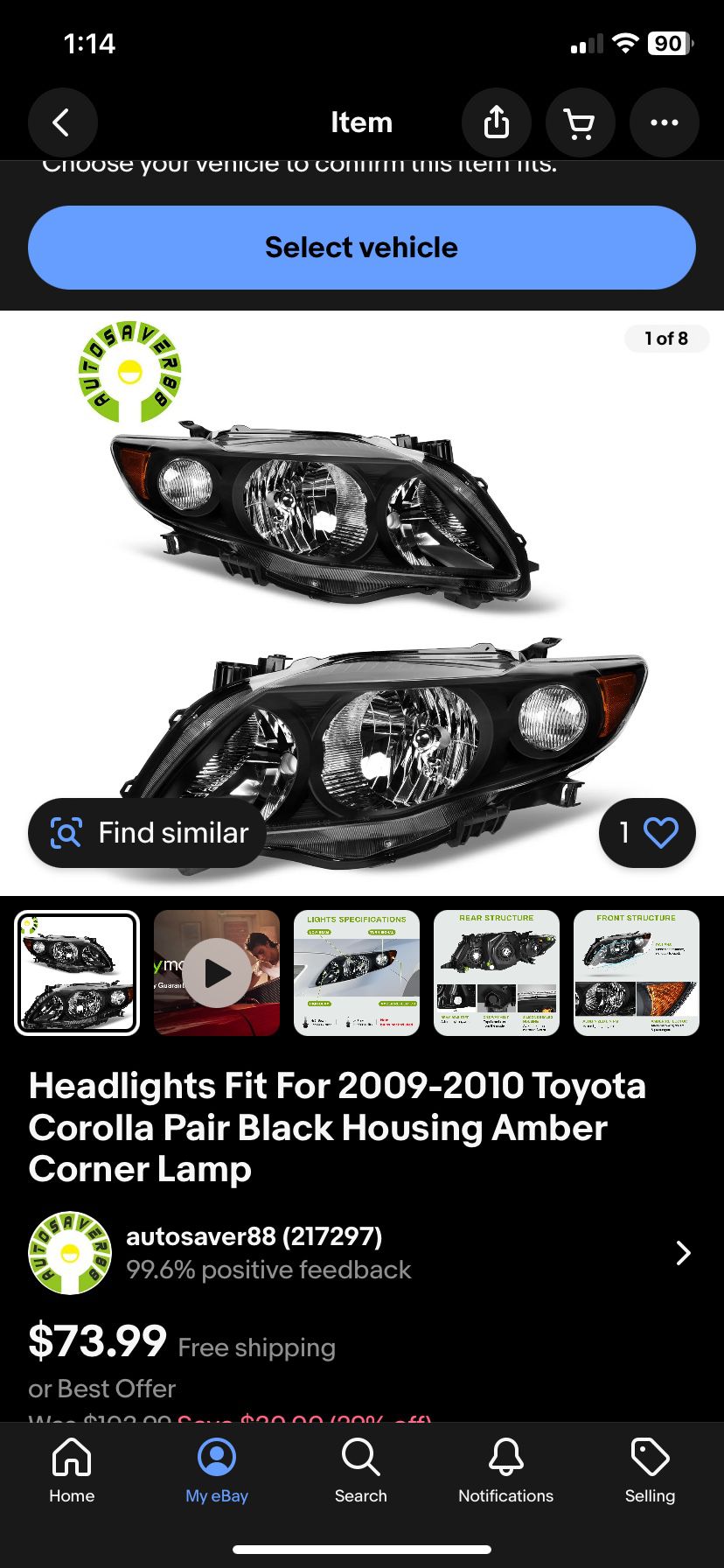 09 Toyota Corolla Headlights After Market Black Housing 