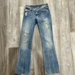 7 For All Mankind Distressed Bootcut Jeans Blue Denim Stretch Women's