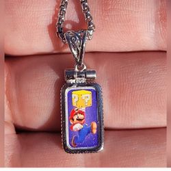  Rare Limited Edition Pendant Fine .999 Silver Colorizied Mario Blue Jewelry ☆