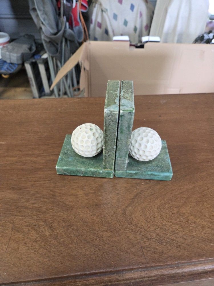Vintage ABF Alabaster Golf Ball Bookends Made in Italy - Pair