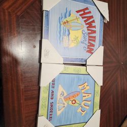 Set of 2 Hawaiian/Maui Surf Beach Wood Plaques (Target/Elizabeth Brighton) - NEW