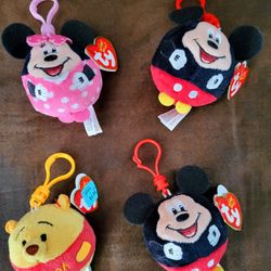 SET OF 4 DISNEY TY KEYCHAINS 