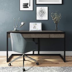 SIMPLIHOME SOLID ACACIA WOOD Industrial 60” Writing Office Desk, Farmhouse Grey