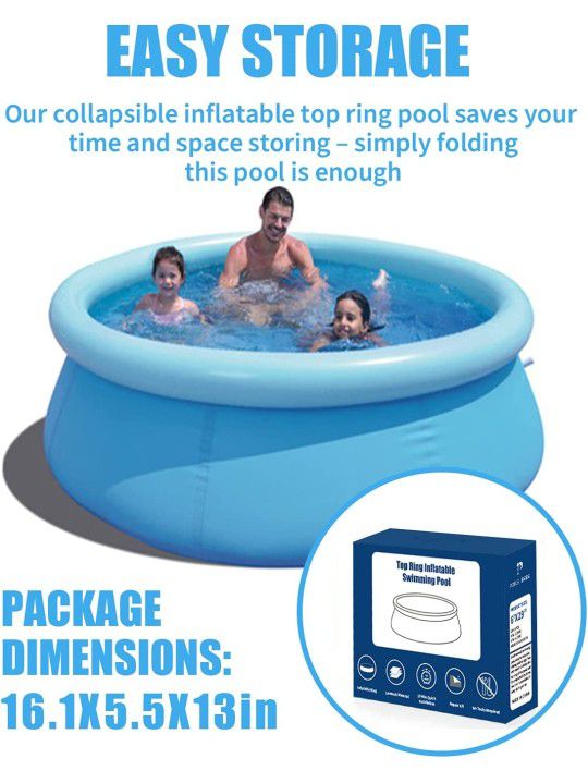 Inflatable Swimming Pool, Round 6ft X 29in Water Piscina for Family Outdoor Backyard or Garden, Fordable Easy Set Above Ground Waterpool for Kids, Adu