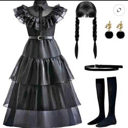 Wednesday Addams Costume Set with Wig and Accessories