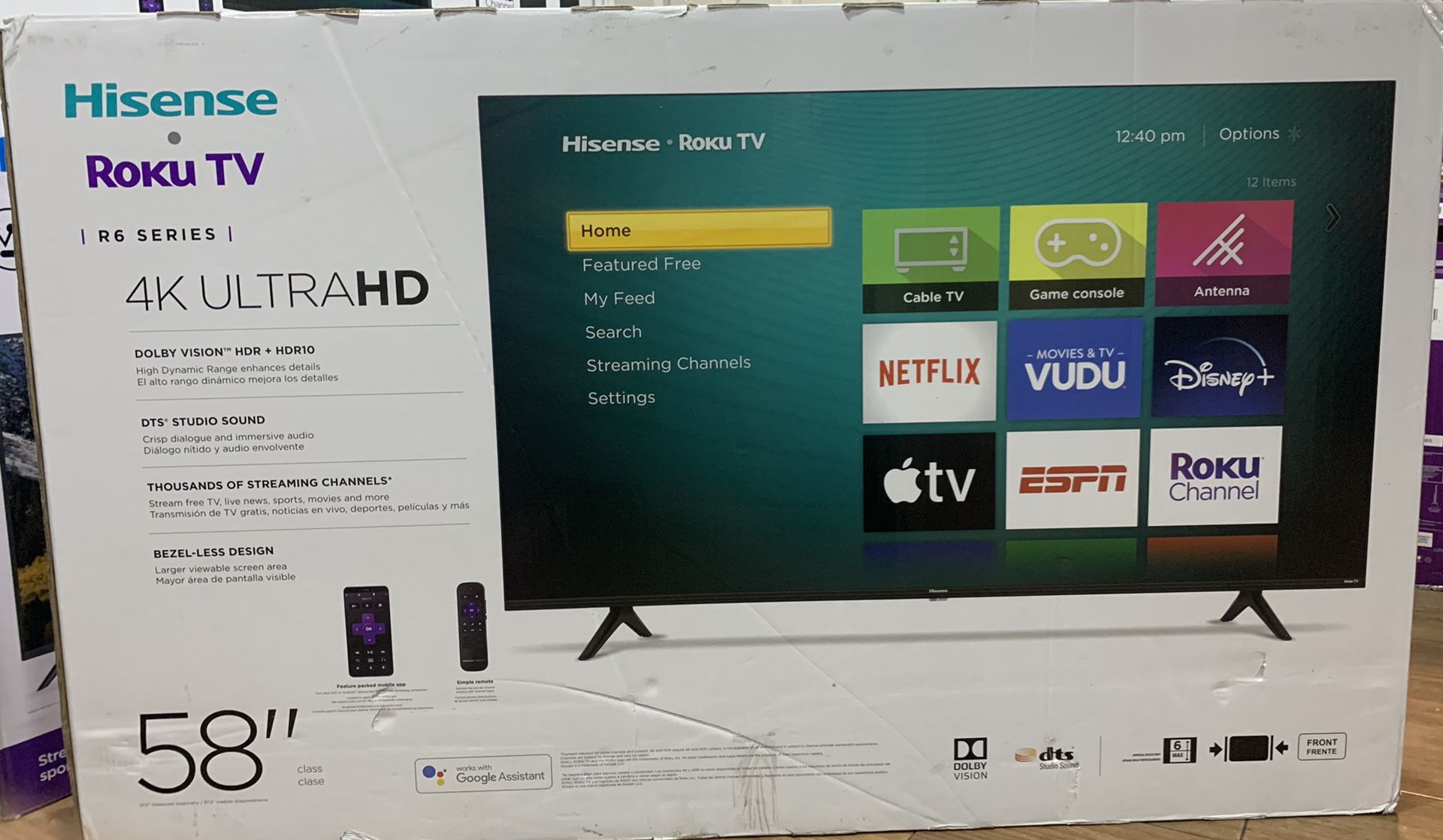 Brand new 58” hisense roku 4K smart tv