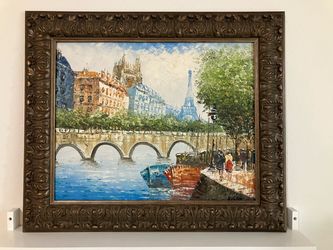 Framed Paris Eiffel Tower Impasto Painting – Signed H. Vetor/Vator