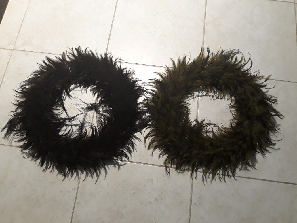 Brand New With Tags Feather Wreaths, One Black, One Olive.... Halloween Is Around The Corner