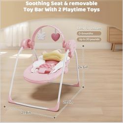 Brand New Baby swing - Baby Girl Swing for Newborn, Portable Infant Swing with Music, Adaptable Speed, Timing, Soft Cushion, 0-9 Months 20 lbs(Pink)