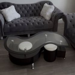 SPIRAL COFFEE TABLE - Hidden Storage - 2 Stools