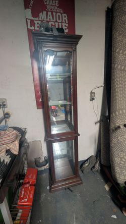 Tall Wood and Glass Curio Display Cabinet