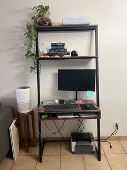 Industrial Ladder Desk with Shelves