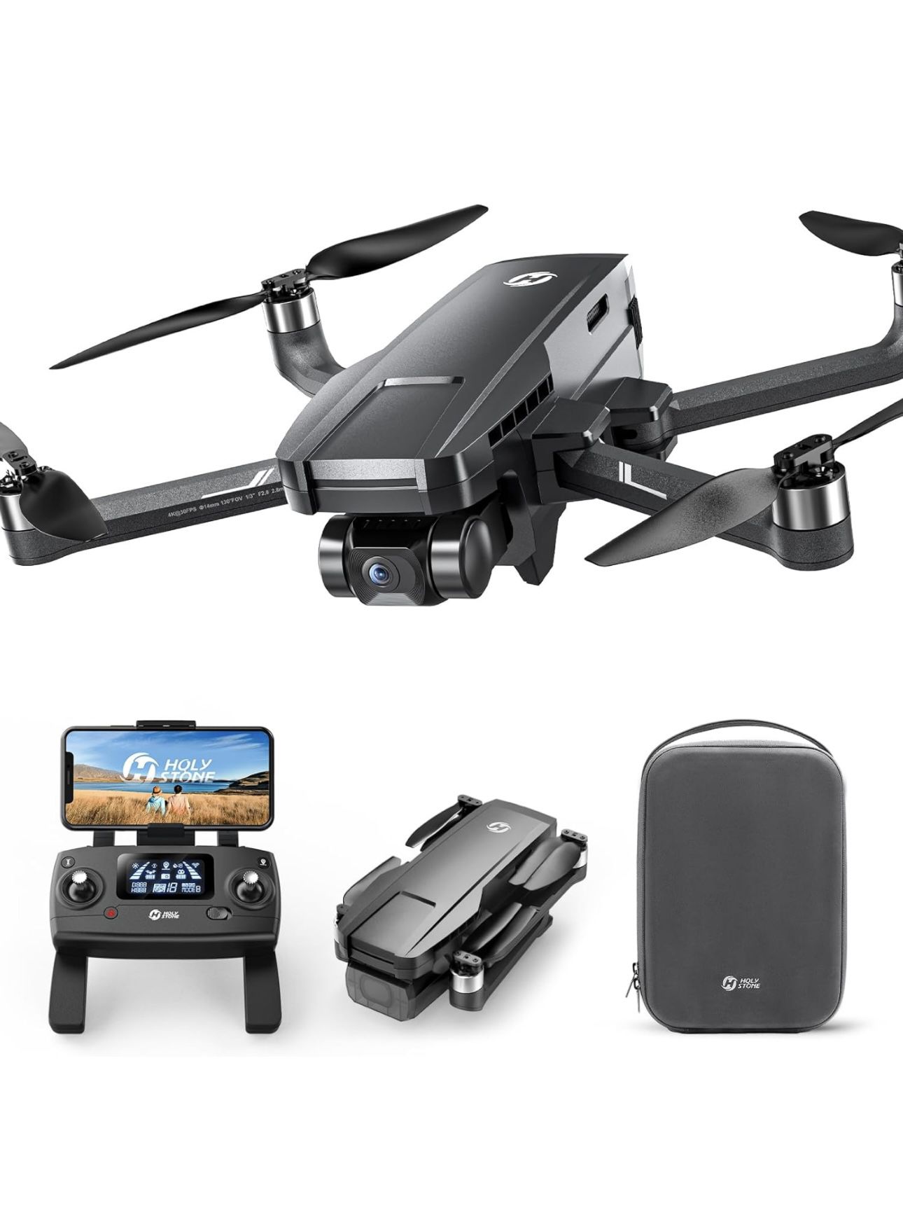 Holy Stone HS720G GPS Drones with Camera for Adults 4K FAA, 2-Axis Gimbal, Built-in Remote ID, 120°FOV, Brushless Motor, 5G WiFi Transmission, Smart R