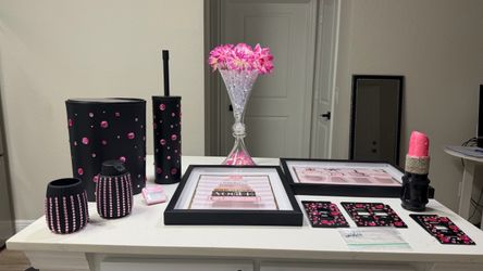 Black and Pink Rhinestone Bathroom Accessory Set
