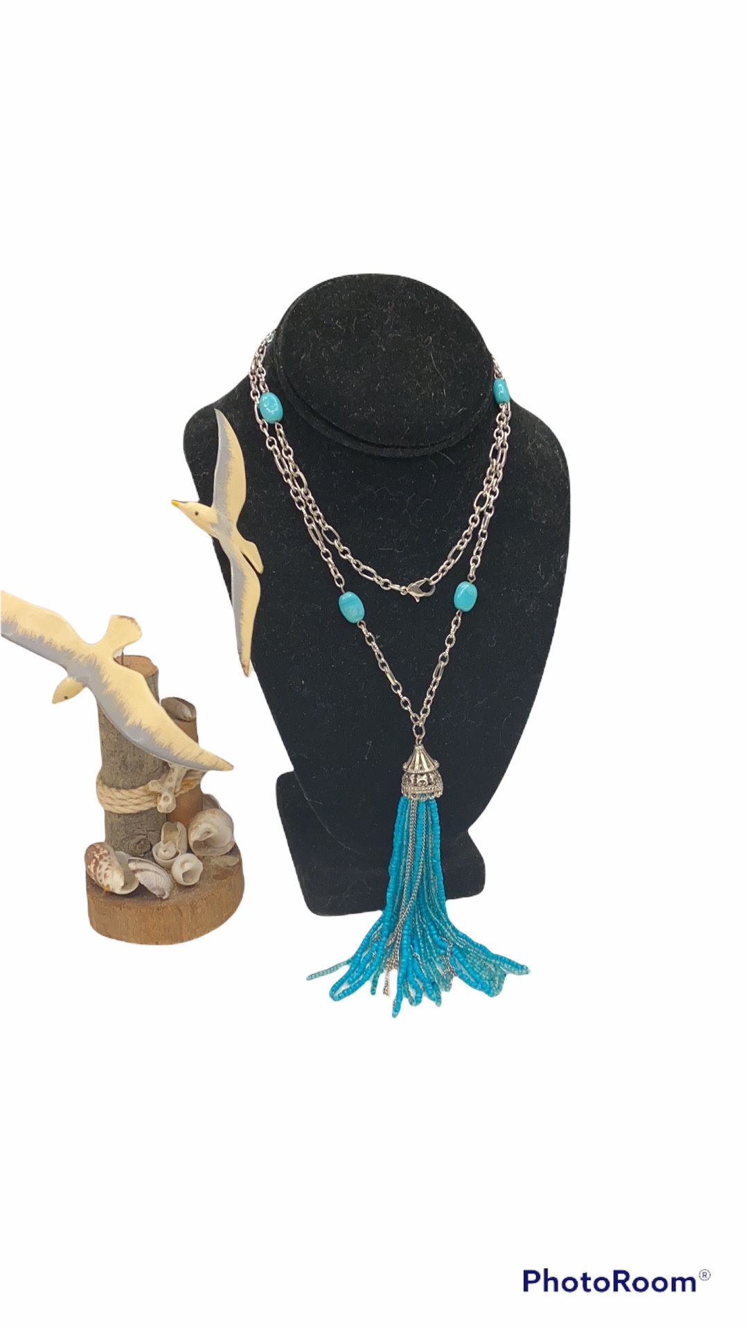 BNWT Silver Turquoise Tassel Necklace