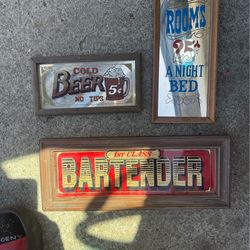 Vintage framed man cave/bar signs