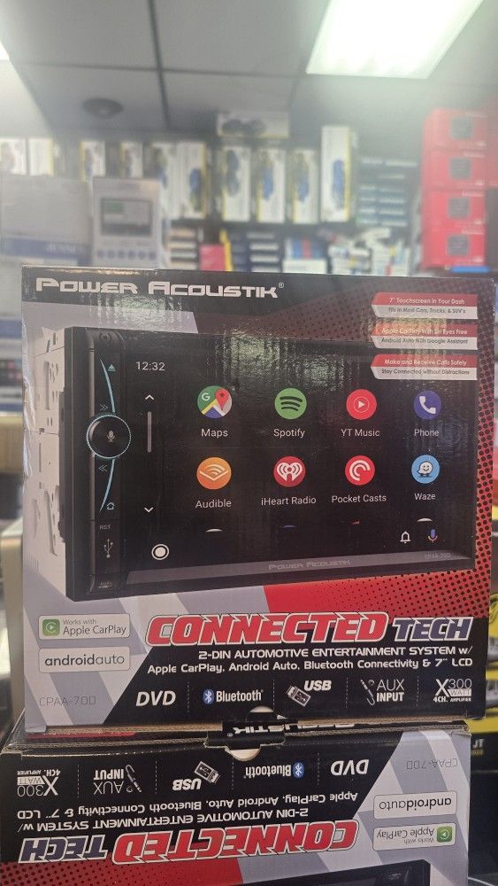 Power Acoustik Stereo Receiver Bluetooth Apple CarPlay Android Auto 