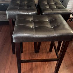 3 Dark Brown Leather Bar Stools
