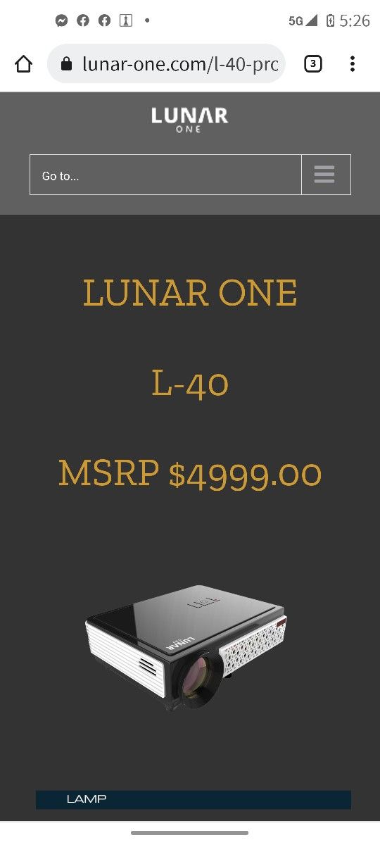 Lunar One Projector #L-40 & LUNAR ONE 72" 3D HD PROJECTOR SCREEN