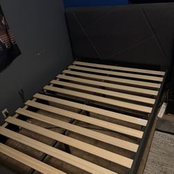 Full size Upholstered Bed Frame With Wooden Slats