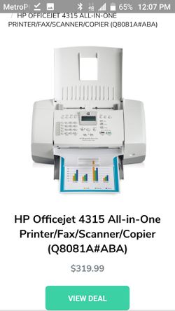 $75 HP Officejet 4315 All in one printer. Scanning facing printing and copying