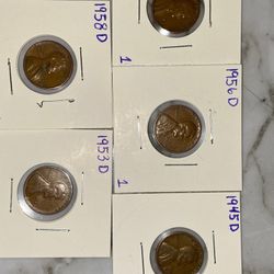 Lot Of 5 Wheat Pennies 