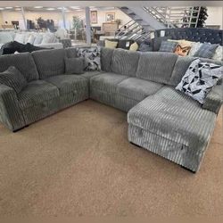 Gray corduroy sectional pull out sofa bed sleeper sofa with storage chaise