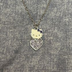 Sanrio Hello Kitty Silver Toned With Rhinestones Necklace, NEW