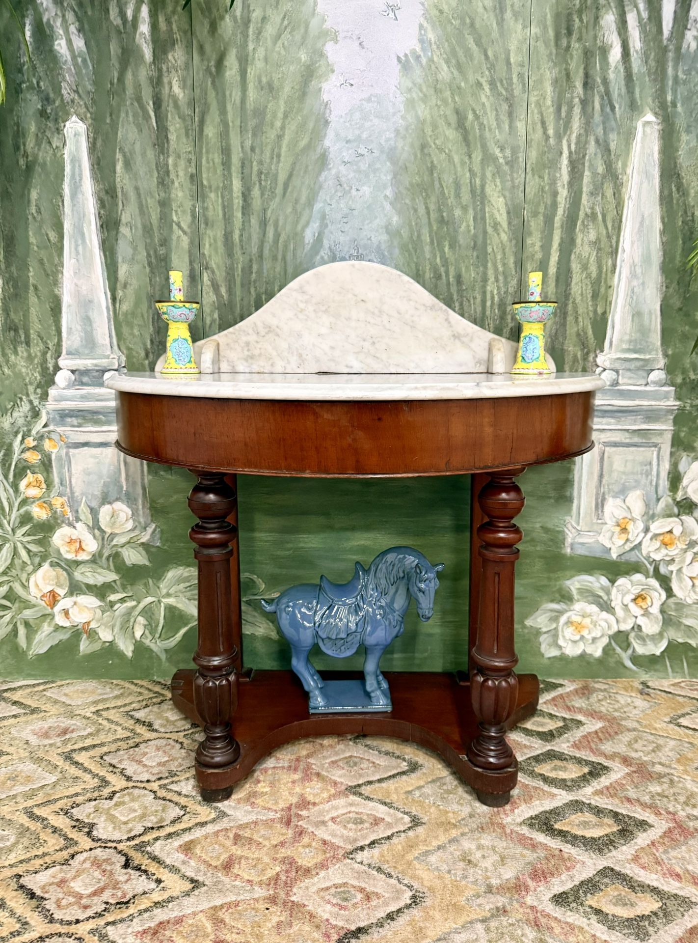 Antique Victorian Mahogany Entry Sideboard Table with Marble Top