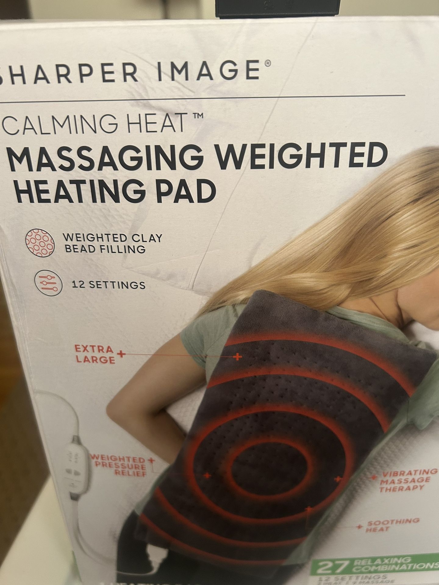 Sharper Image Calming Heat Massaging Weighted Pad with 12 Settings, Grey