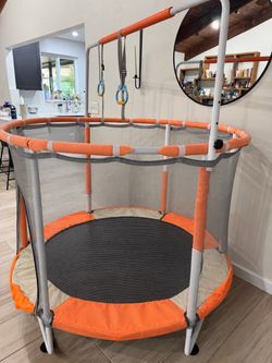 Kids Mini Trampoline with Safety Net and Activity Bar