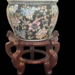 Vintage Authentic Marked Fishbowl Planter And Stand 