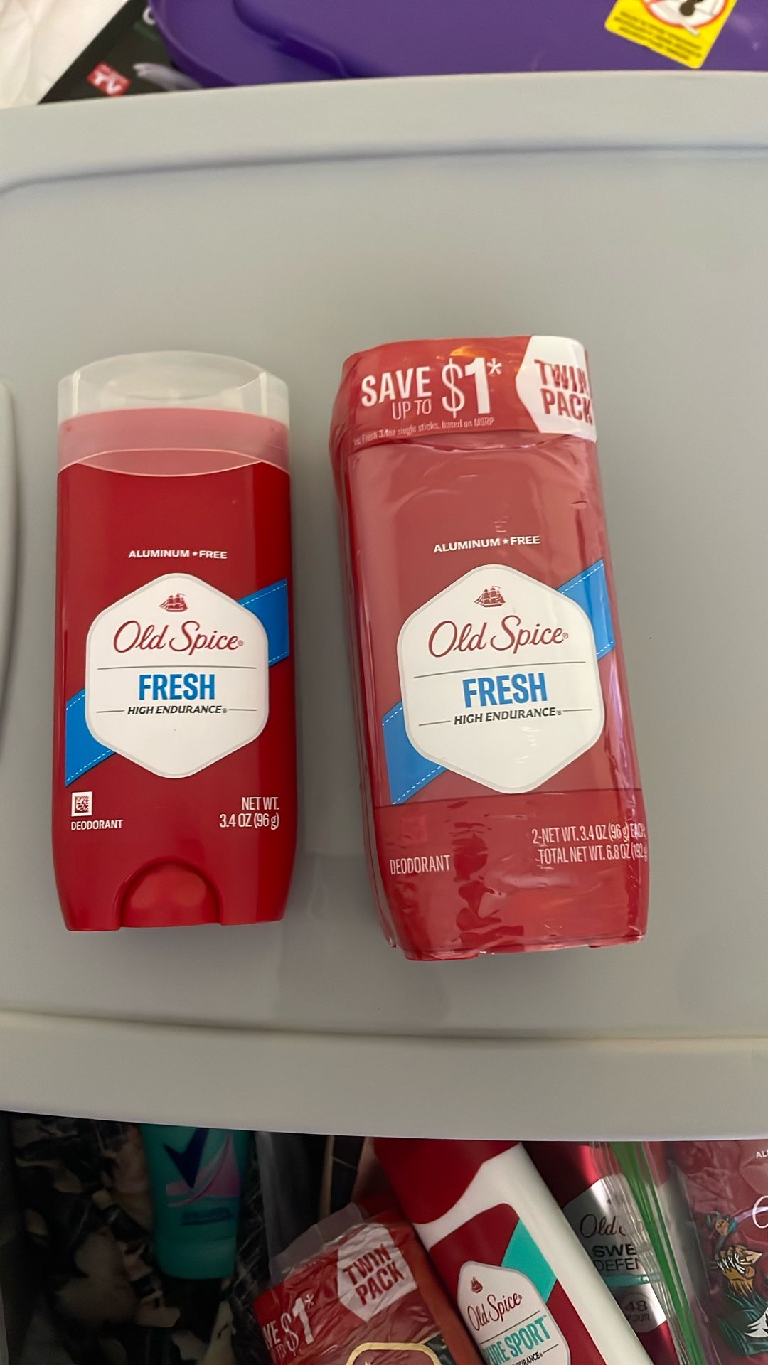 Old Spice Aluminum Free Men's Deodorant Invisible Solid Stick High Endurance Fresh 3.4 oz (2 Pack) Plus 1