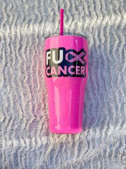 F cancer custom glitter tumbler