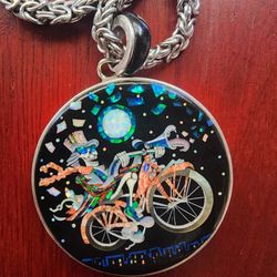 Grateful Dead Artist and Illustrator Richard Biffle "Bicycle Daze" Handmade Pendant with signature
