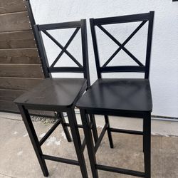 2 Black Bar Stools Chairs Wood 