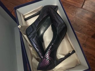 Stuar Weitzman ; Dark Iridescent Snake Embossed Stiletto Heels