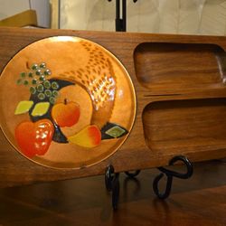 Vintage Ernest John Walnut & Enamel Fruit Tray – Mid-Century Modern