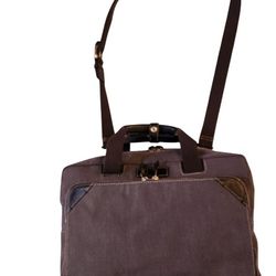 COLE HAAN PADDED SLEEVE LAPTOP BRIEFCASE CANVAS LEATHER GRAY FITS 14"

