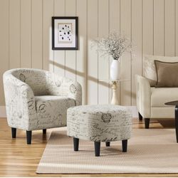 Modren Club Chair with Ottoman, Fabric Accent Armchair with Footstool, Upholstered Barrel Chair and Footrest for Living Room Bedroom Guestroom, Letter