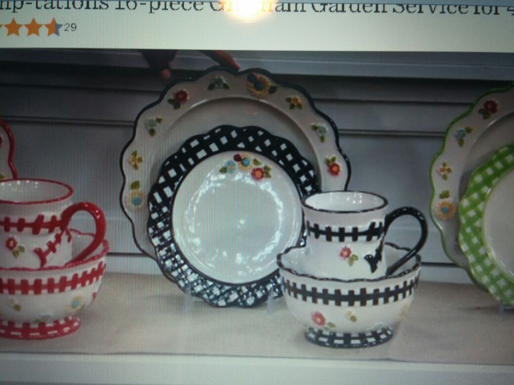 16 piece "Gingham Garden" dinnerware set for 4 from QVC Temptations
