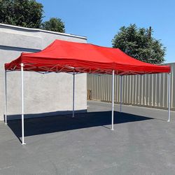 (Brand New) $165 Heavy-Duty 10x20 ft Popup Canopy Tent Instant Shade w/ Carry Bag Rope Stake, Black/Red 