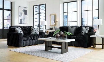 Modern style black soft and comfortable couch and love seat