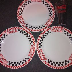 Vintage Coca-Cola Ceramic Plates And Glass Cup