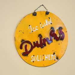 Vintage 21.5” Metal, Ice Cold Drinks Sold Here Sign