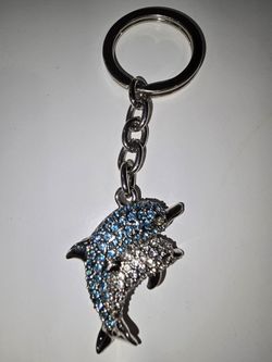 Silver-tone Crystal Dolphin Keychain