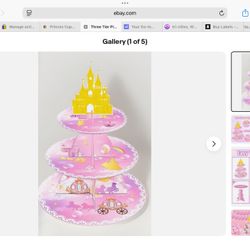 Three Tier Pink Princess Themed Cupcake Stand With Gold Castle